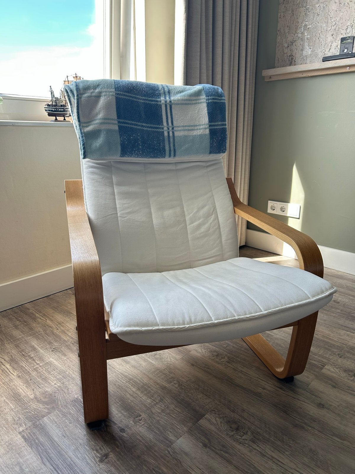 Ikea Poäng fauteuil - wit/houtbruin, Ophalen, 75 tot 100 cm, 50 tot 75 cm, Hout