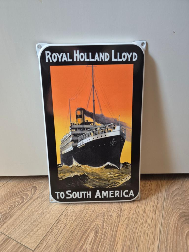 Royal Holland Lloyd Emaille Bord - Naar Zuid-Amerika, Ophalen of Verzenden