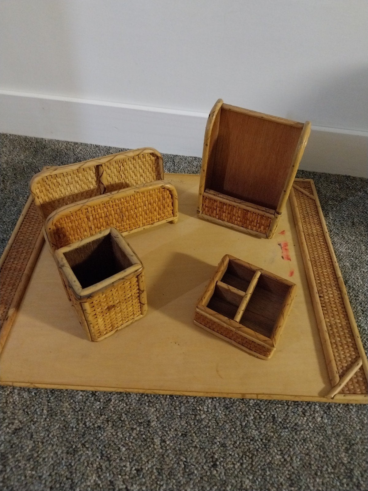 Vintage Bamboe Bureau Organizer Set - 5-delig, Ophalen, Gebruikt, Hout, Overige merken