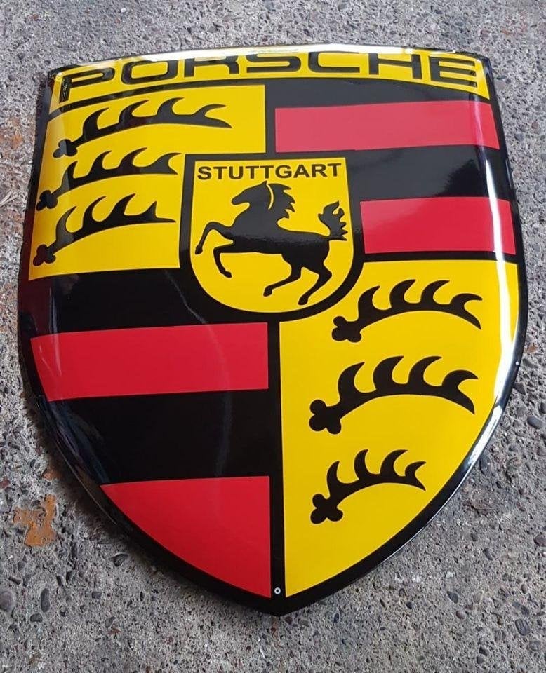 Porsche Stuttgart emaillen reclame decoratie bord garage, Ophalen, Gebruikt, Reclamebord