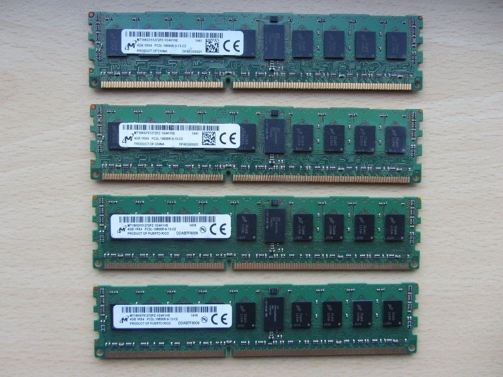 4x Micron 4GB PC3-10600 DDR3-1333MHz ECC Registered w/ Parit, Computers en Software, 1333 MHz, Server, DDR3, Ophalen of Verzenden