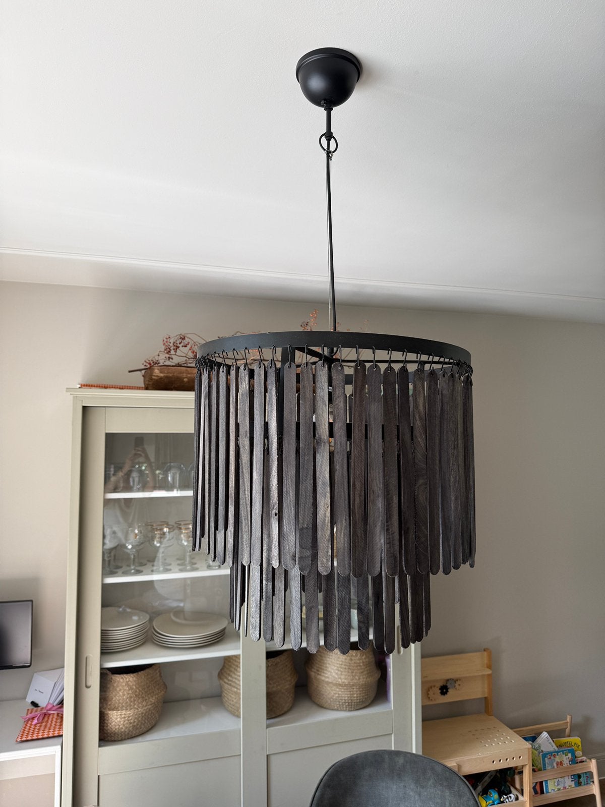 Hanglamp landelijk wonen hout, Huis en Inrichting, Lampen | Kroonluchters, Ophalen, Zo goed als nieuw, Hout