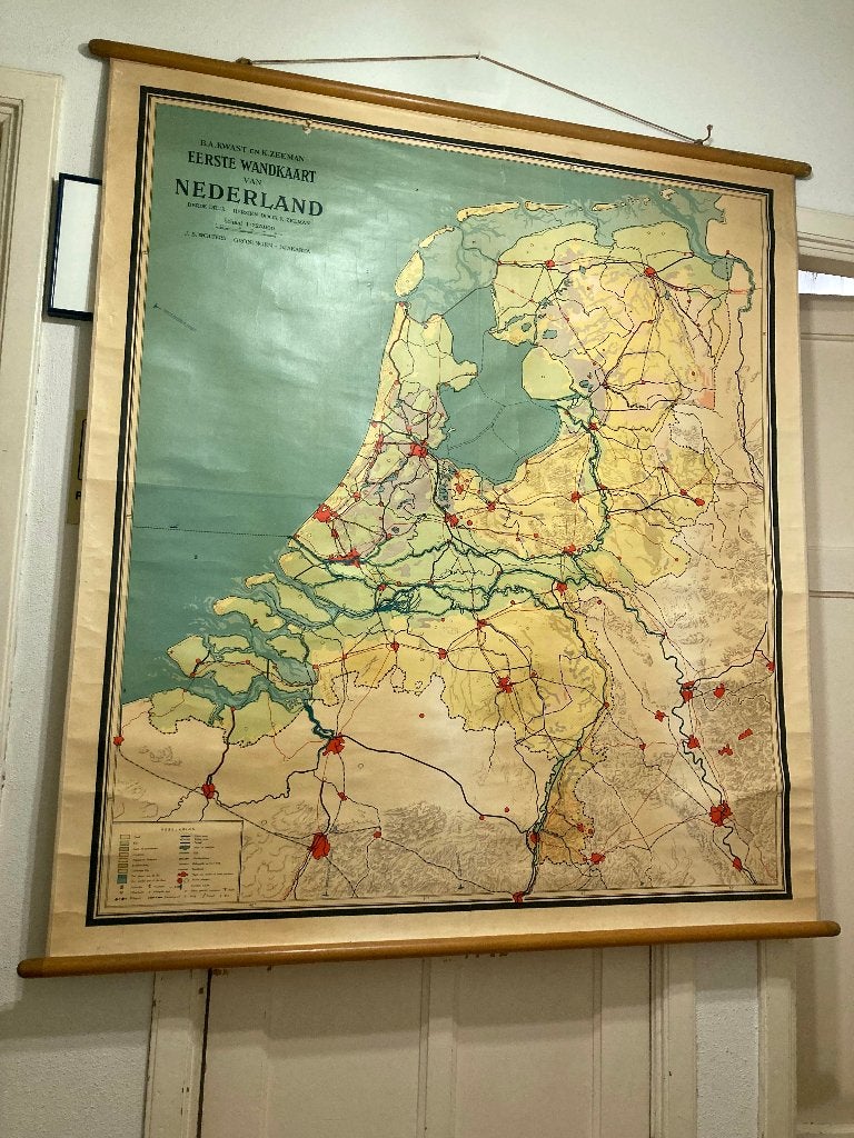 Eerste wandkaart van Nederland - derde druk, Antiek en Kunst, Antiek | Schoolplaten, Ophalen, Aardrijkskunde