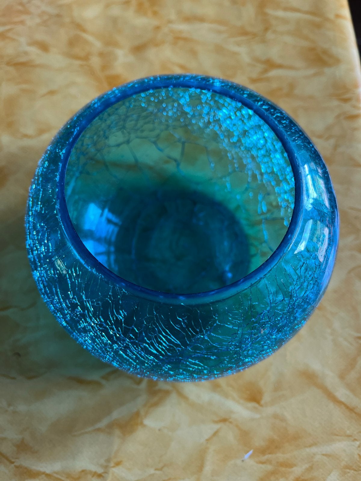 Blauwe craquelé glazen vaas/windlicht, Ophalen of Verzenden