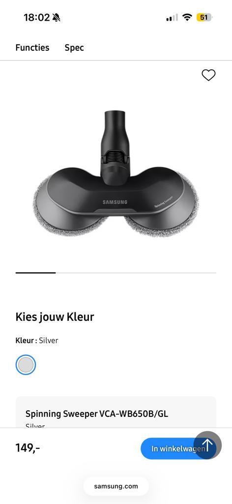 Samsung Spinning Sweeper VCA-WB650B/GL - Nieuwstaat, Dweilfunctie, Ophalen of Verzenden, Zo goed als nieuw, Vloerreiniger