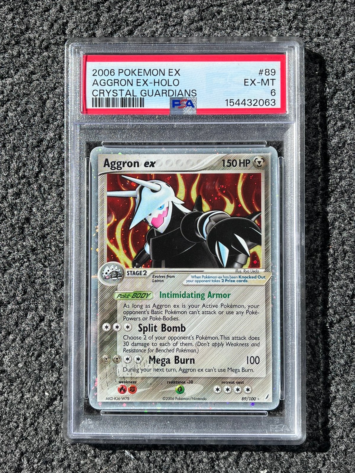 Pokémon PSA 6 Aggron Ex Holo #89 Crystal Guardians, Ophalen of Verzenden, Zo goed als nieuw, Losse kaart, Foil