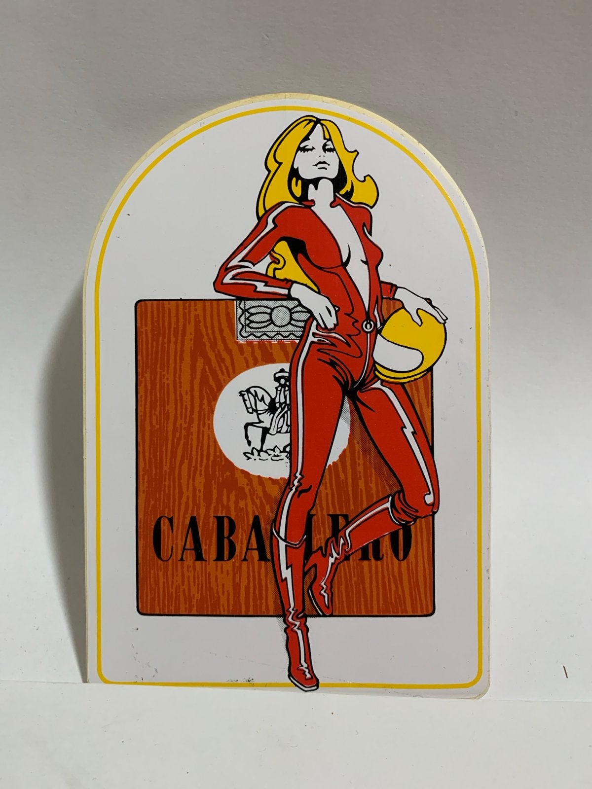 Vintage Caballero Sticker - Pin-up Girl in race-overall, Ophalen of Verzenden, Nieuw, Reclamebord