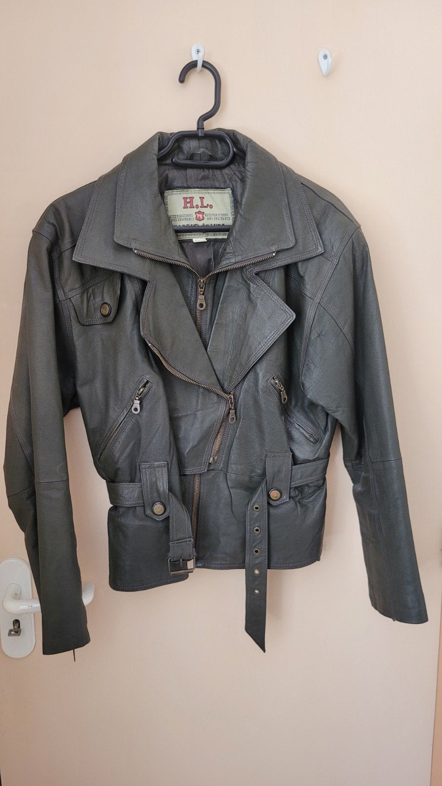 Leren jas, maat M, echt leer, khaki, Ophalen of Verzenden, Zo goed als nieuw, Maat 38/40 (M), Groen