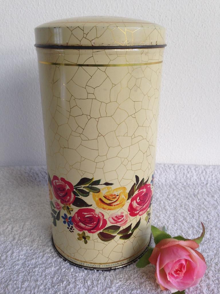 🌹Retro VERKADE Beschuitbus met Bloemendecor, jaren 60/70., Verzamelen, Blikken, Ophalen of Verzenden, Gebruikt, Beschuit, Verkade