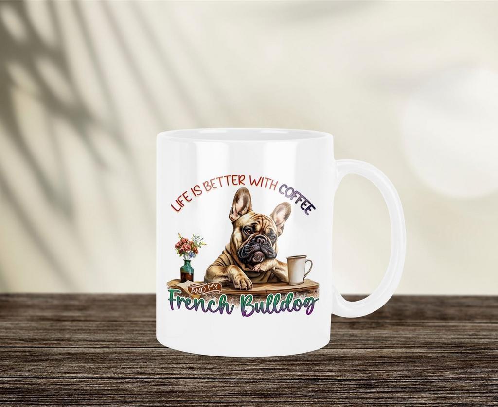 Life is Better with coffee Franse Bulldog mok, Verzenden, Nieuw, Overige stijlen, Kop(pen) en/of Schotel(s)