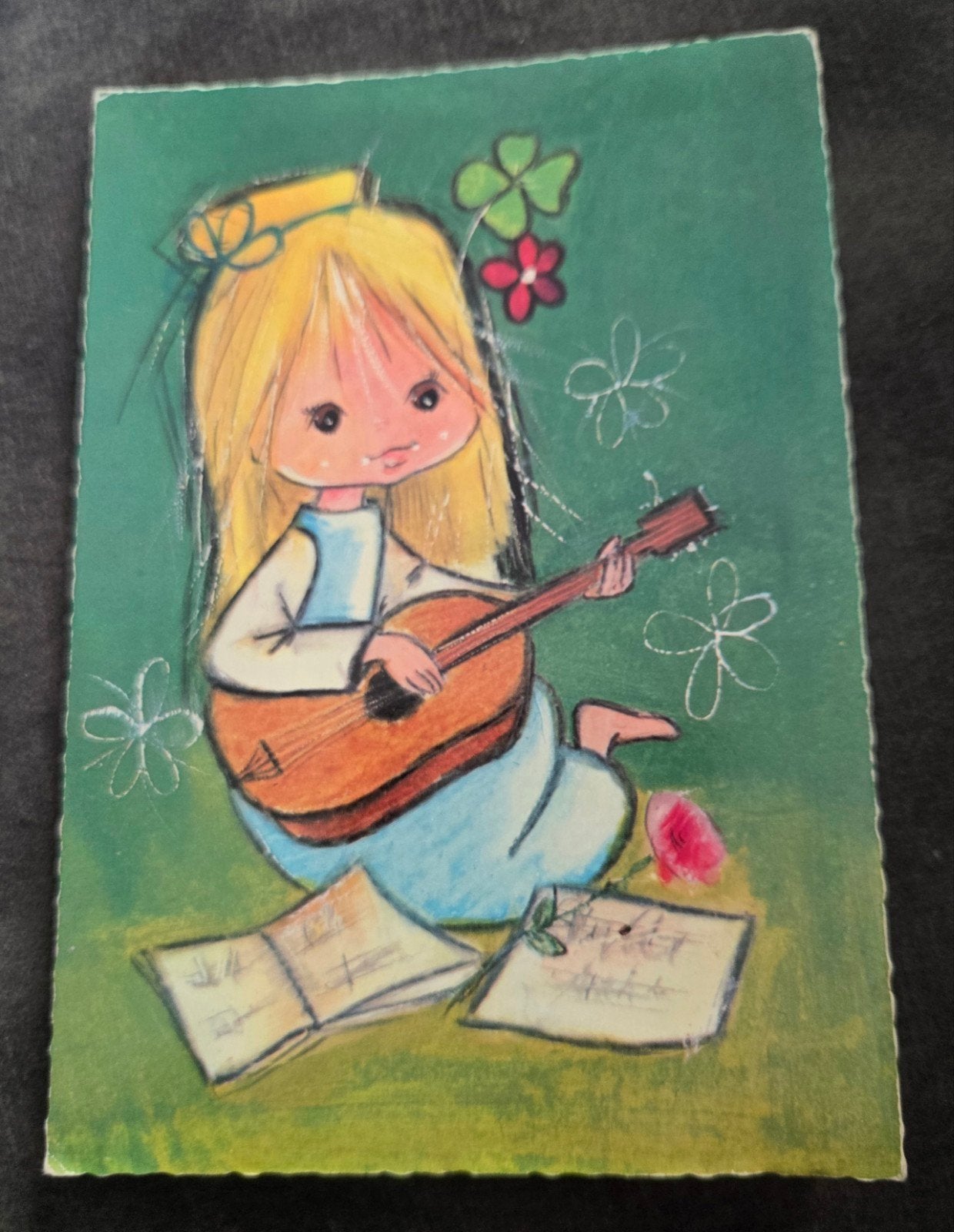 Vintage Ansichtkaart: Meisje met Gitaar, Verzenden, 1960 tot 1980, Gelopen, Kinderen