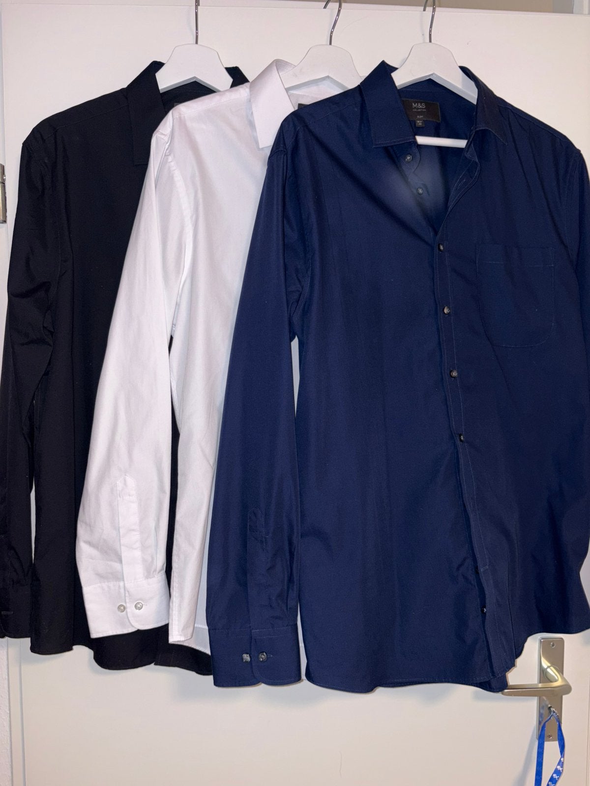 Set van 3 overhemden Marks&Spencer M&S heren SLIM maat 16.5, Ophalen of Verzenden, Zo goed als nieuw, Maat 52/54 (L)