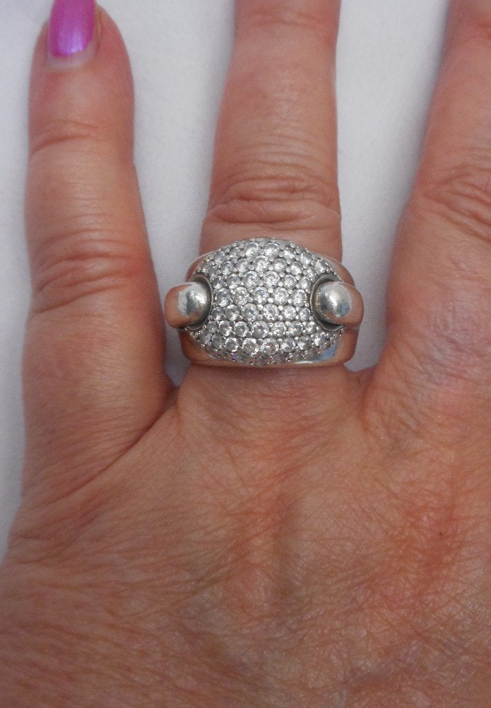 Zilveren massieve zeer zware ring met steentjes nr.311, Verzenden, Dame, Zilver, Zilver
