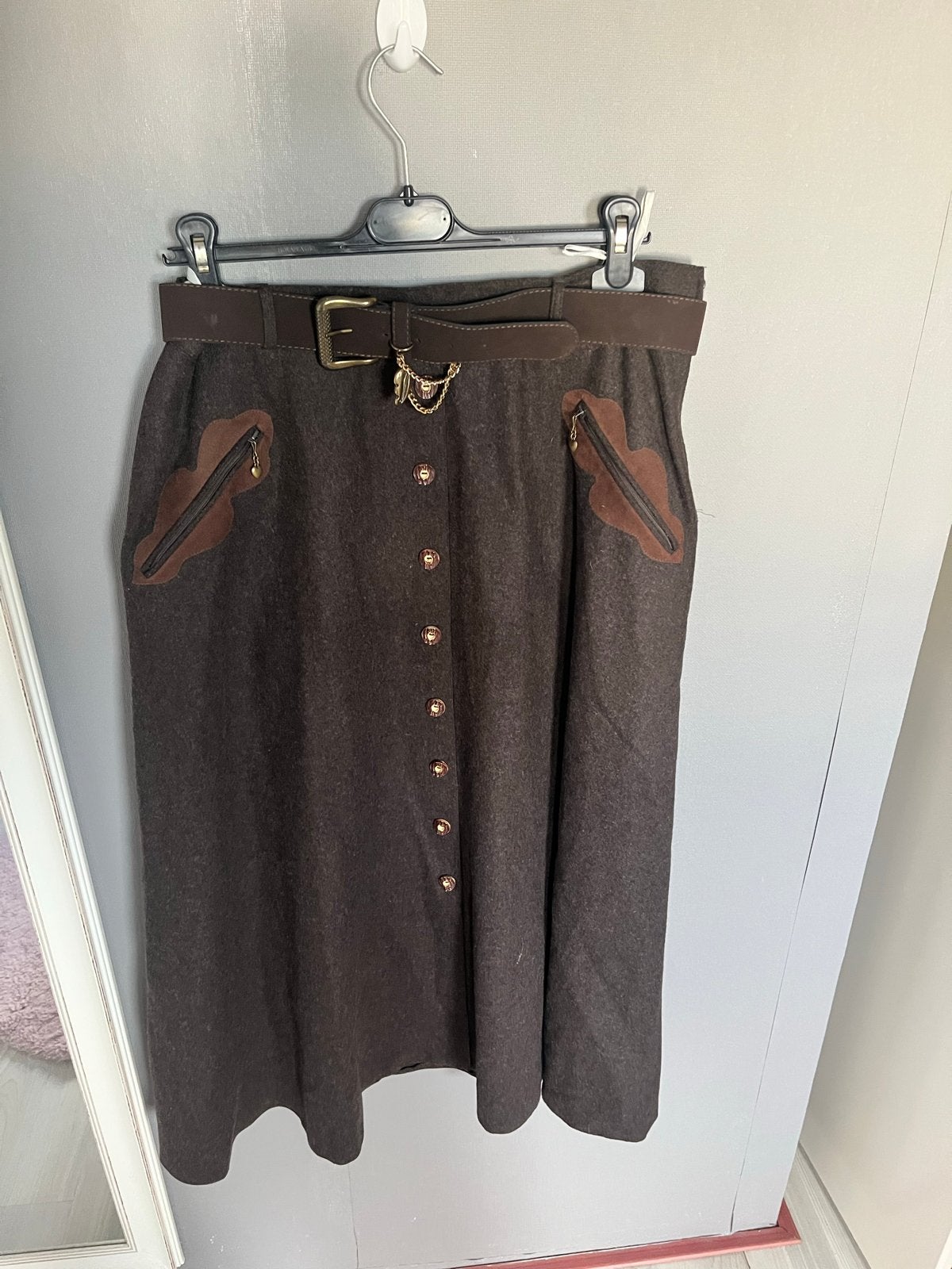 Vintage Bianca wollen rok - oktoberfest, Bruin, Verzenden, Maat 42/44 (L), Zo goed als nieuw
