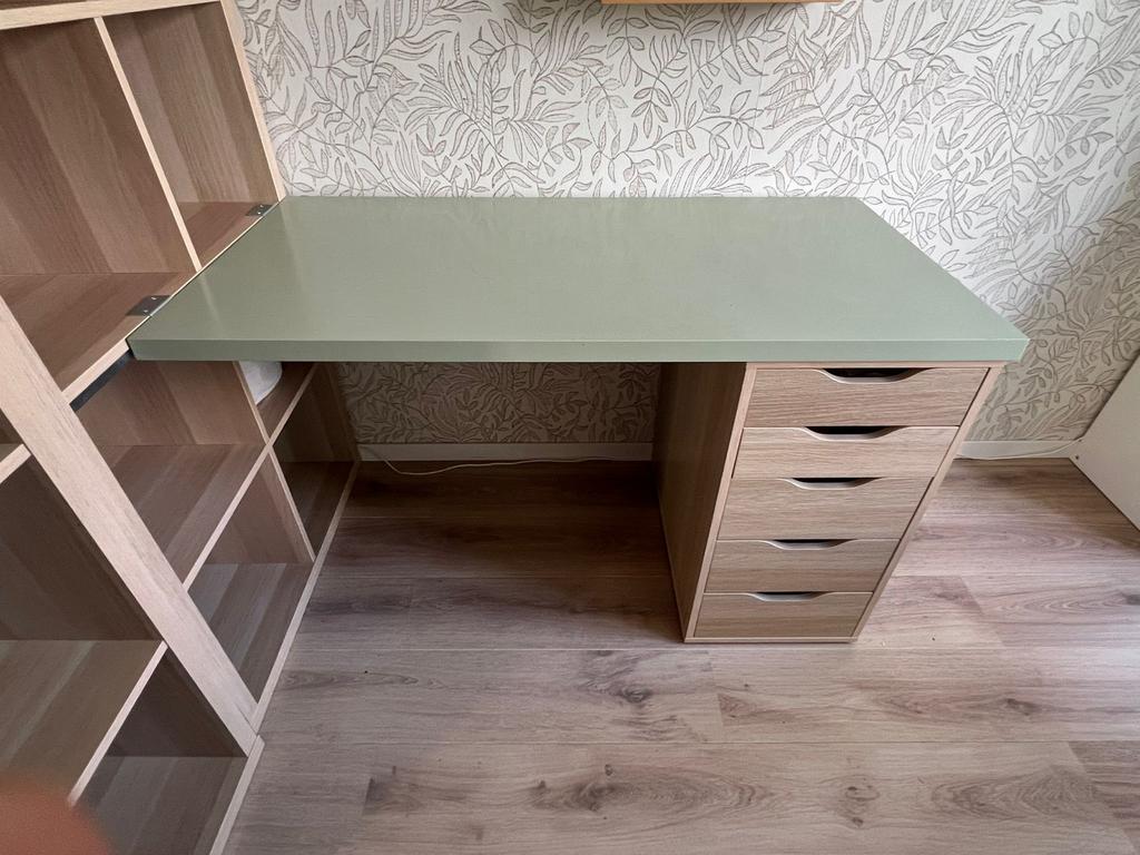 Bureau met opbergruimte en lades - IKEA Kallax/Alex stijl, Ophalen, Met lades, Spaanplaat of MDF, Zo goed als nieuw