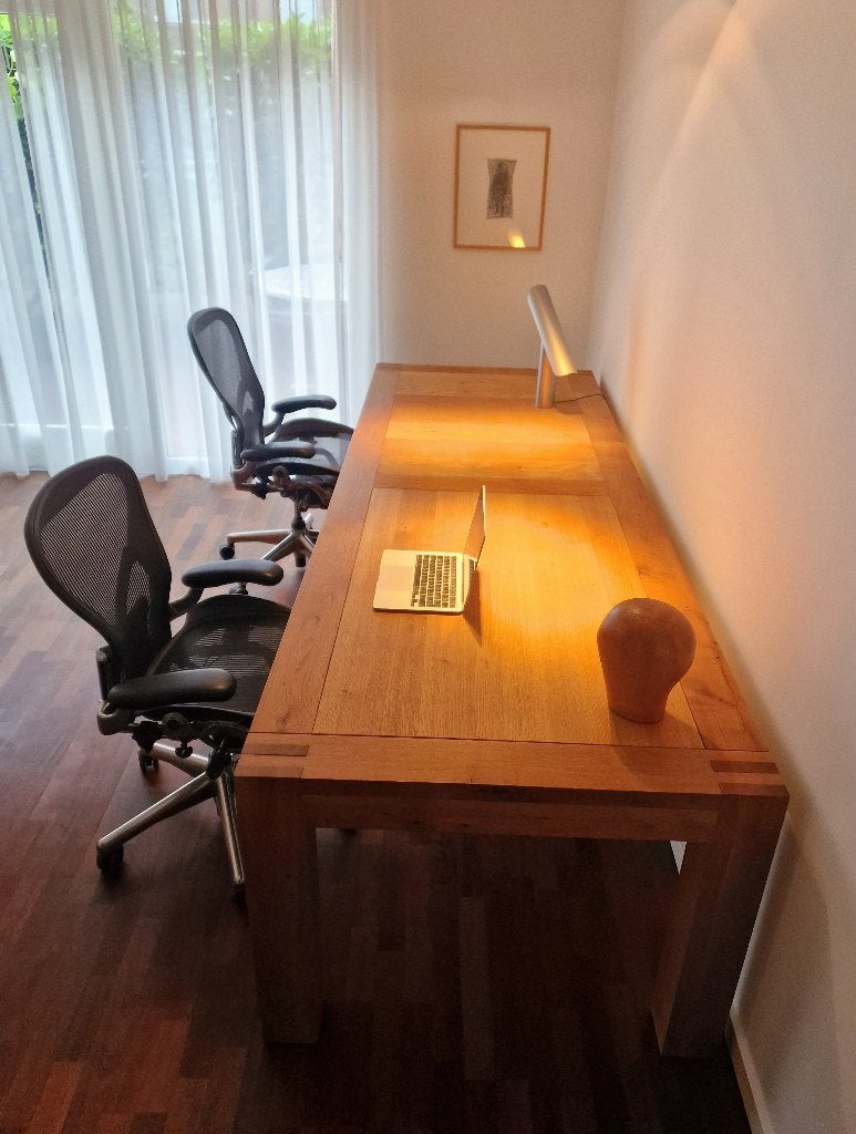 VNU tafel – Henk Vos / Linteloo – 276 cm – designklassieker, Ophalen, Gebruikt, Eikenhout, 200 cm of meer