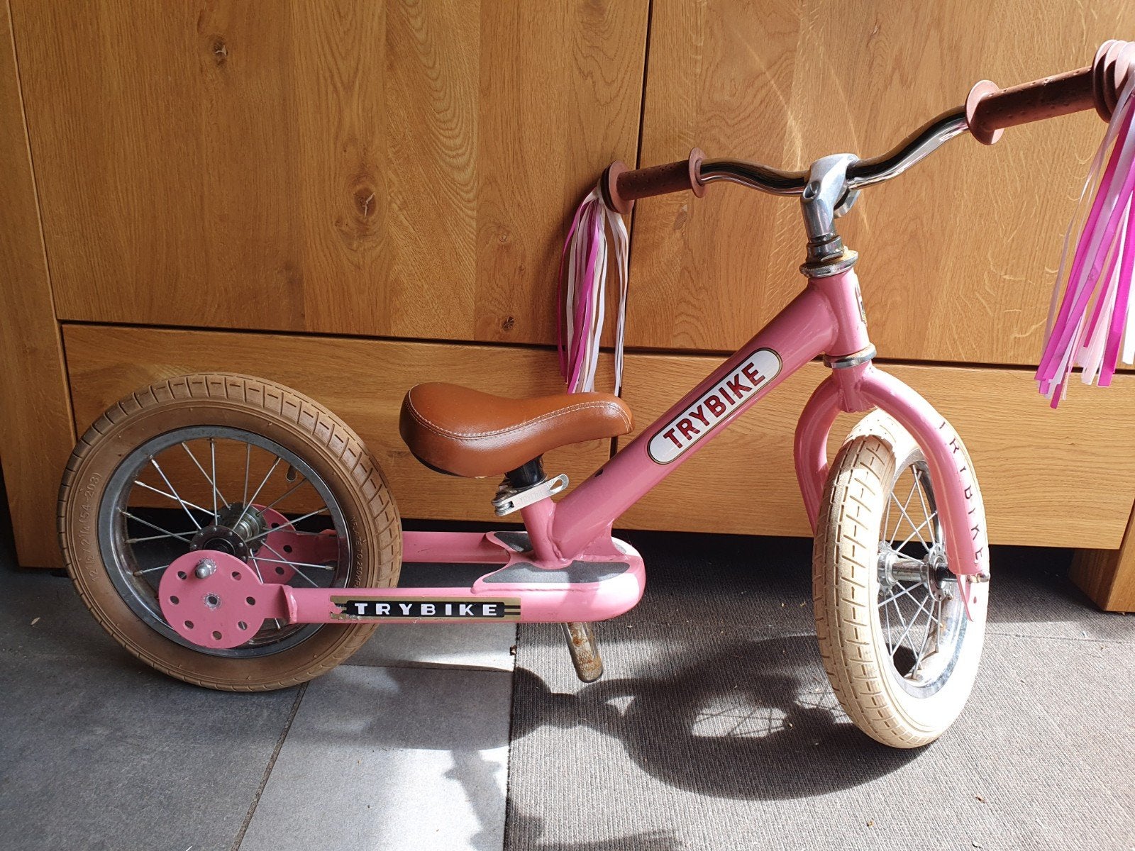 Trybike 2-in-1 loopfiets roze, Ophalen, Zijwieltjes, Gebruikt, Minder dan 16 inch