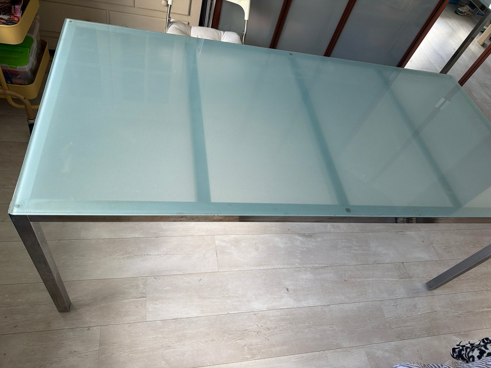 Eettafel met melkglas blad - 180x85 cm, Ophalen, Gebruikt, 50 tot 100 cm, Glas