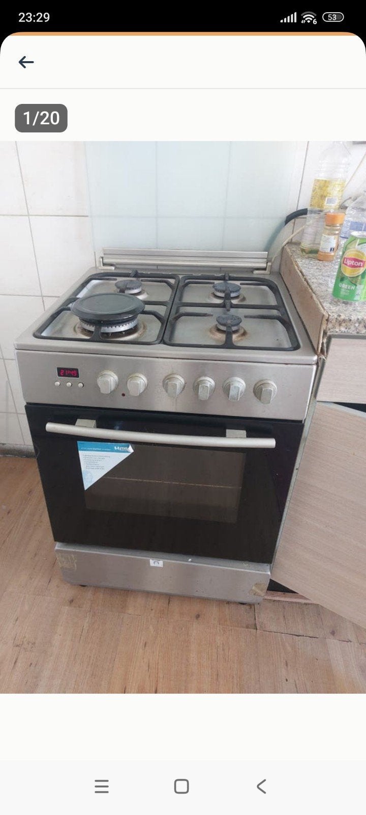 Gasfornuis met elektrische oven – RVS – 4 pits – Goede staat, Ophalen, 4 kookzones, Gas, Vrijstaand