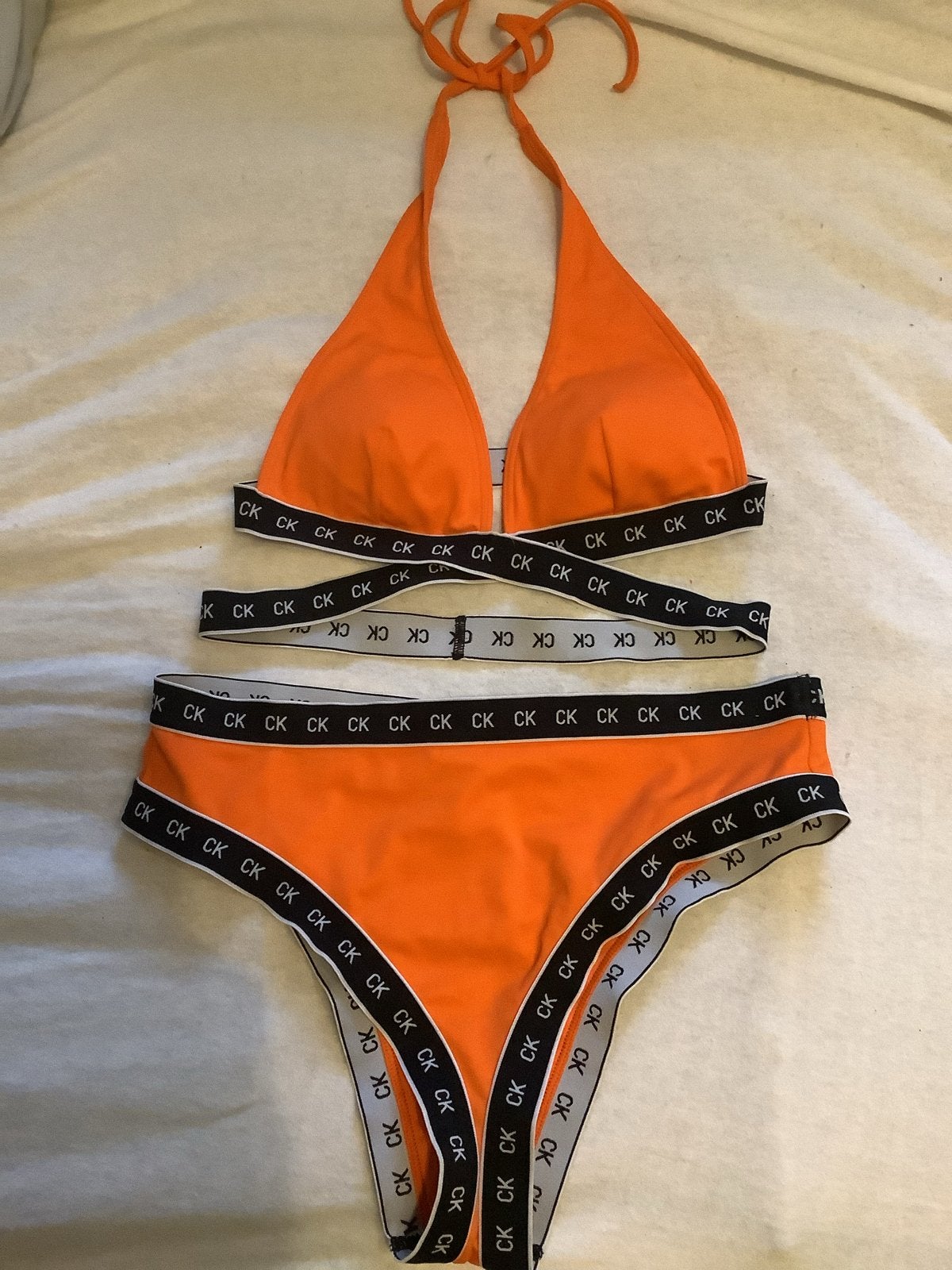 Calvin Klein Bikini - Oranje met CK logo banden, Ophalen of Verzenden, Zo goed als nieuw, Oranje, Bikini