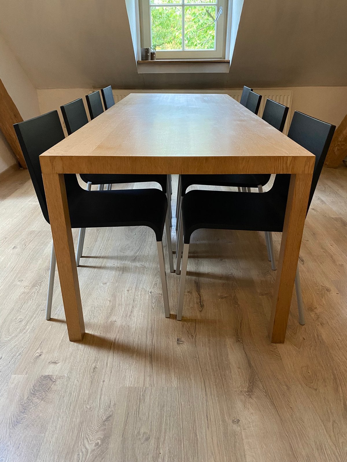 Maarten Van Severen set: T88W tafel + 8 .03 stoelen + boek, Ophalen, Hout, Handgemaakt, 72 cm