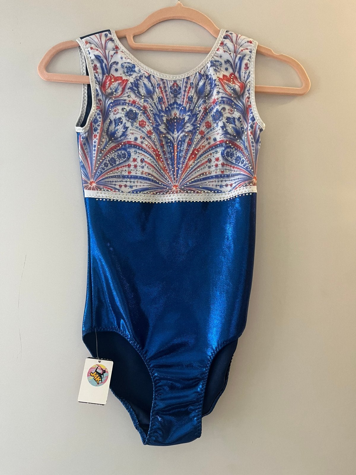 Nieuw turnpakje maat 146 - glitter delftsblauw tulpen zilver, Kindermaat 146 t/m 176, Ophalen of Verzenden, Nieuw, Turnpak(je)