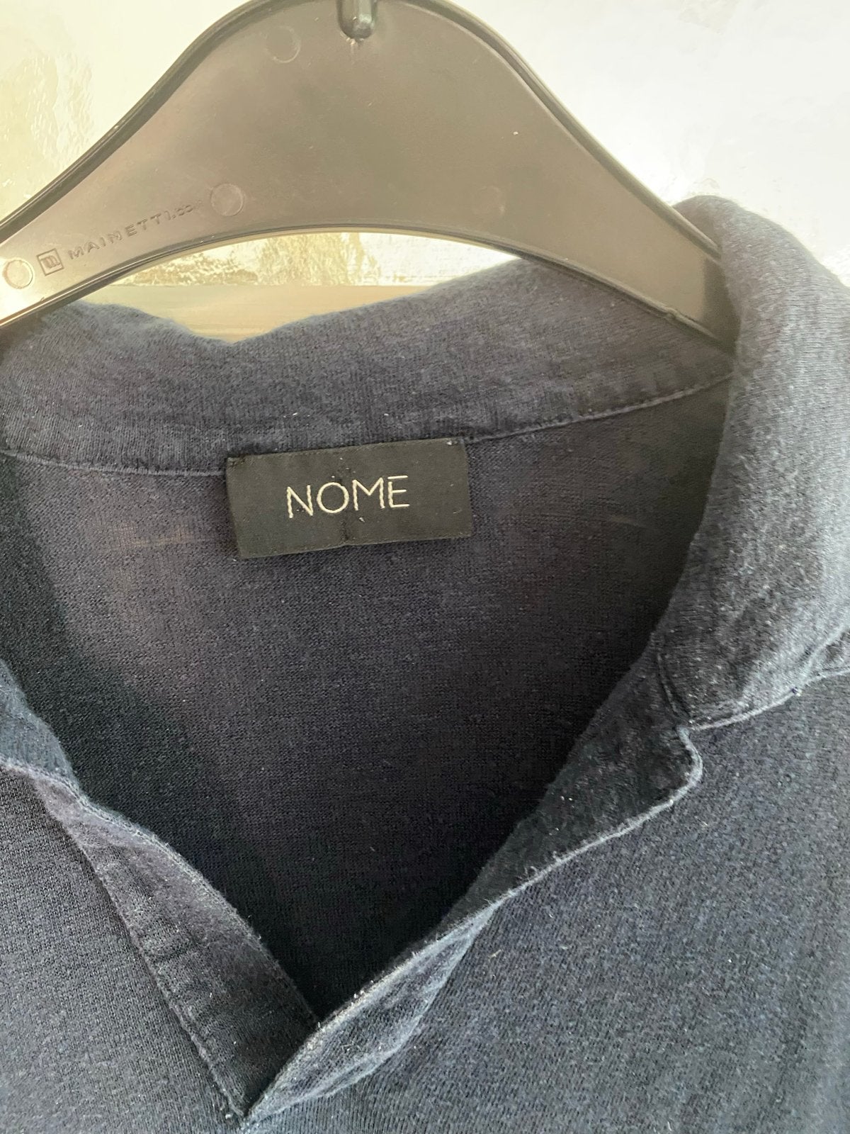 Luchtige donkerblauwe linnen Italiaans polo Nome - Maat M/4, Verzenden, Zo goed als nieuw, Maat 48/50 (M), Blauw