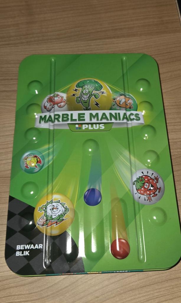 Marble Maniacs Plus knikkerverzameling in bewaarblik, Kinderen en Baby's, Speelgoed | Overig, Zo goed als nieuw, Jongen of Meisje