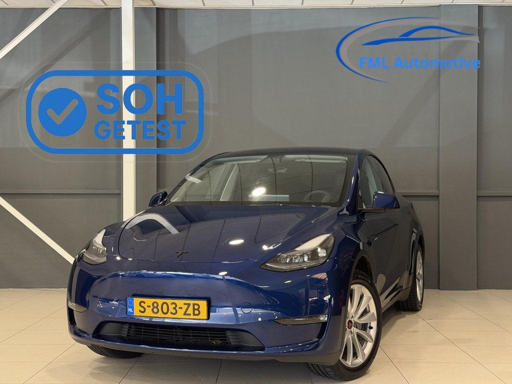Tesla Model Y Long Range AWD 75 kWh | Trekhaak | SOH 93,4% |, Auto's, Tesla, Stof, Gebruikt, 495 min, Blauw