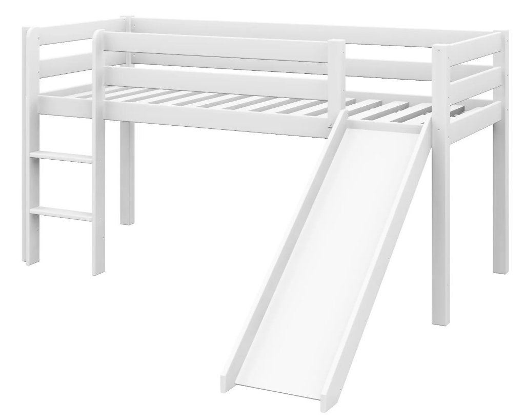Hoogslaper (wit) met glijbaan en lattenbodem, Ophalen, 85 tot 100 cm, Gebruikt, Lattenbodem