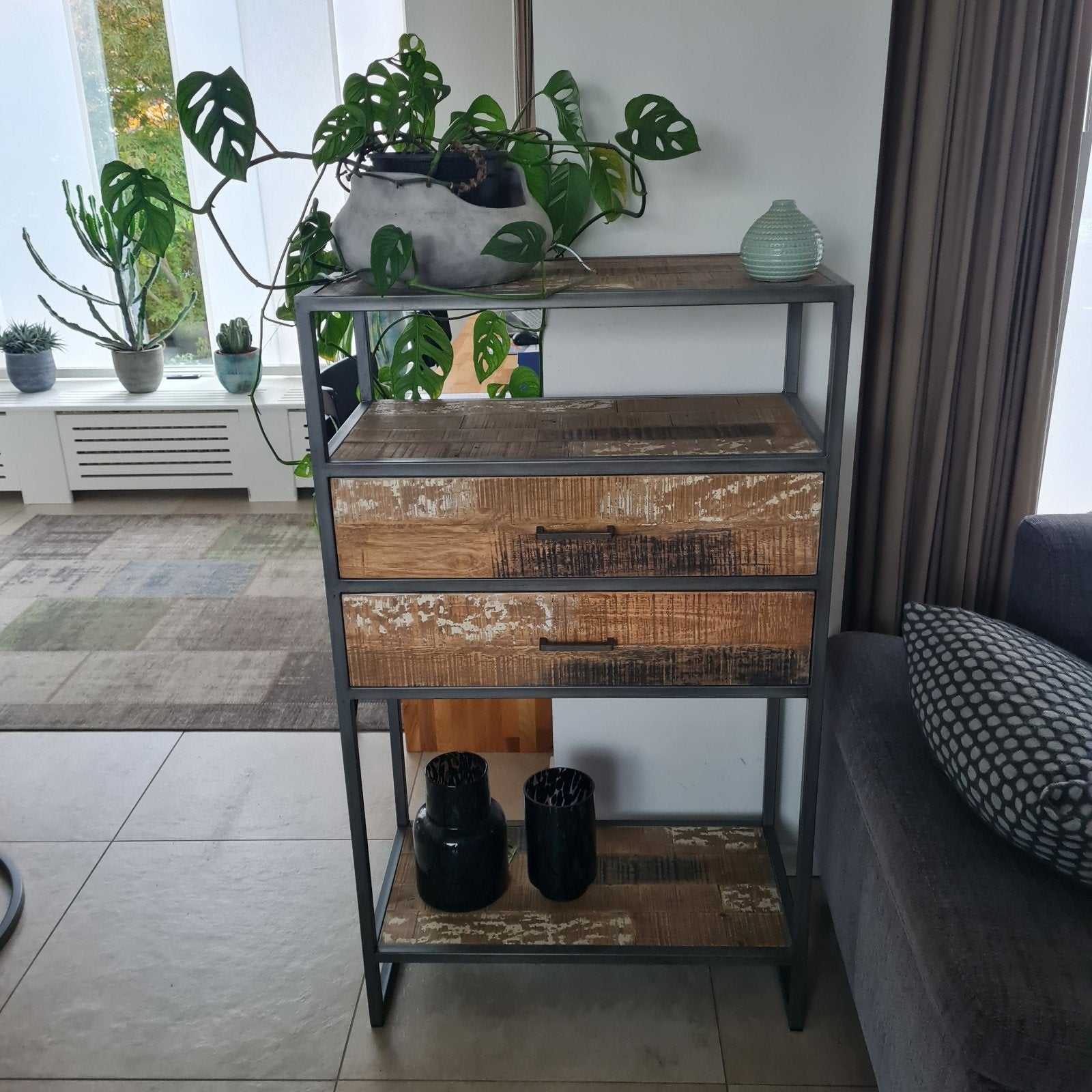 Industriële kast met lades en planken, Met plank(en), Gebruikt, 50 tot 100 cm, Industrieel