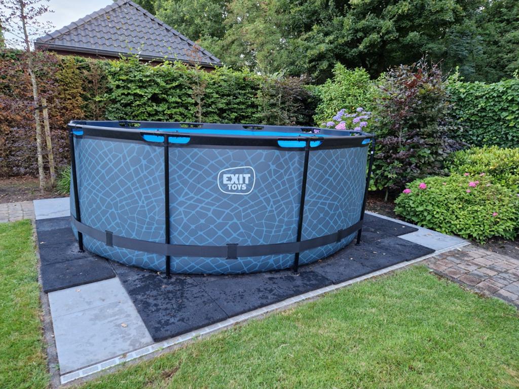 EXIT Stone zwembad ø360x122cm met zandfilterpomp - grijs, Tuin en Terras, Gebruikt, Rond, 300 cm of meer, Opzetzwembad