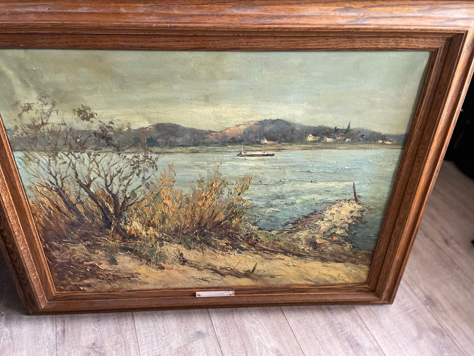 Olieverfschilderij J.D. Uittenbogaard - Rivierlandschap, Antiek en Kunst, Maritiem / water, Doek, Ophalen of Verzenden, Gesigneerd