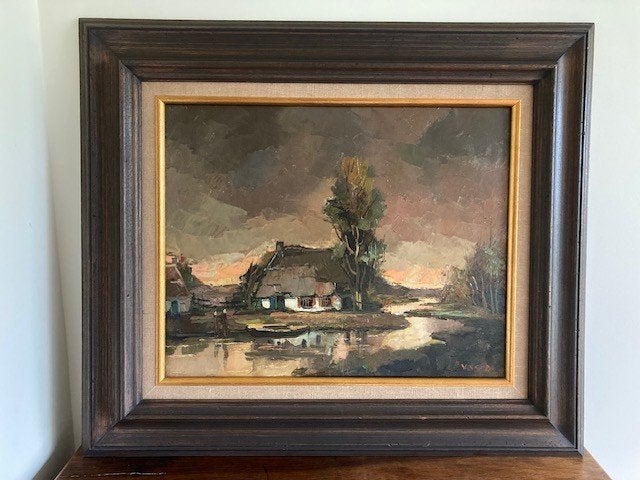 Schilderij van Pieter Vosman (geb1926), Ophalen, Doek, Oud hollands, Landschap