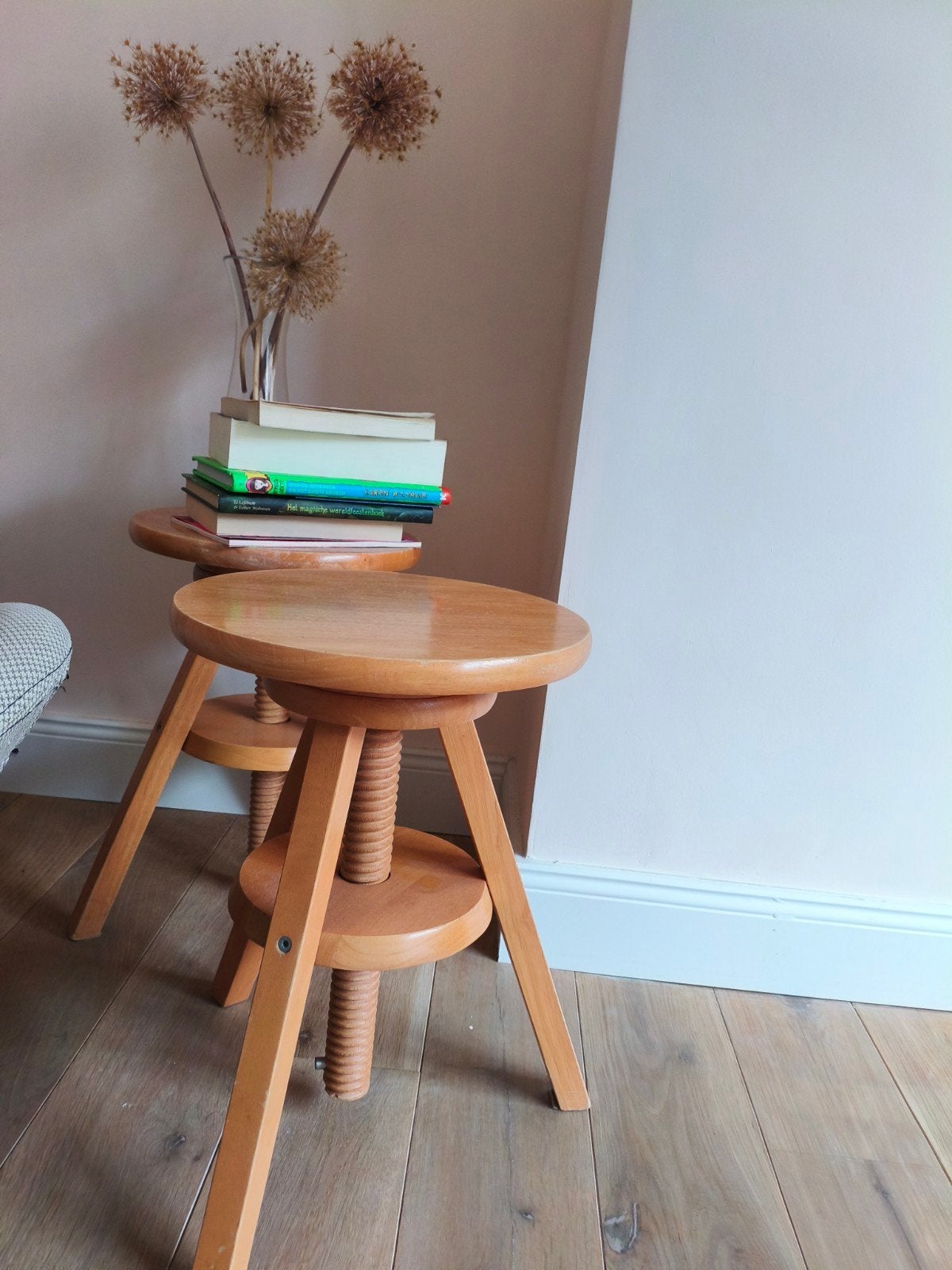 Vintage Ikea draaikrukken in topconditie, Huis en Inrichting, Krukjes, Ophalen, In hoogte verstelbaar, Zo goed als nieuw, Hout