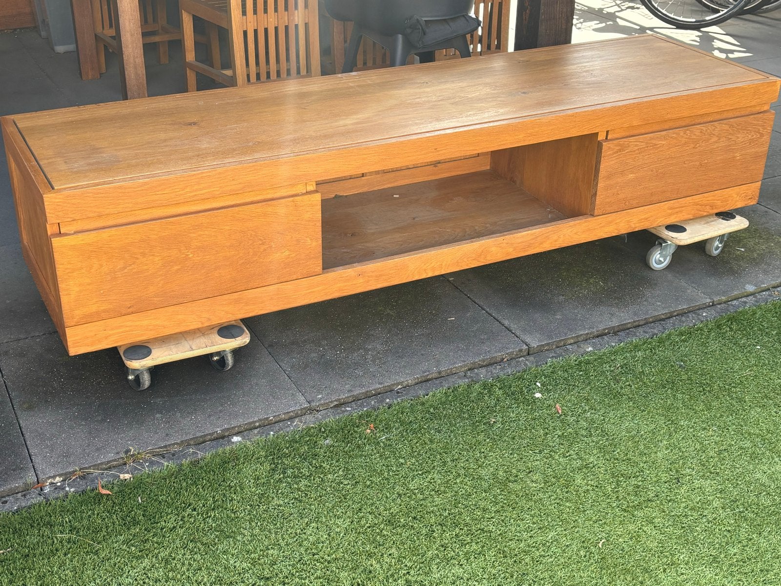 Teak houten dressoir tv/audiomeubel, Ophalen, Gebruikt, 150 tot 200 cm, Teakhout
