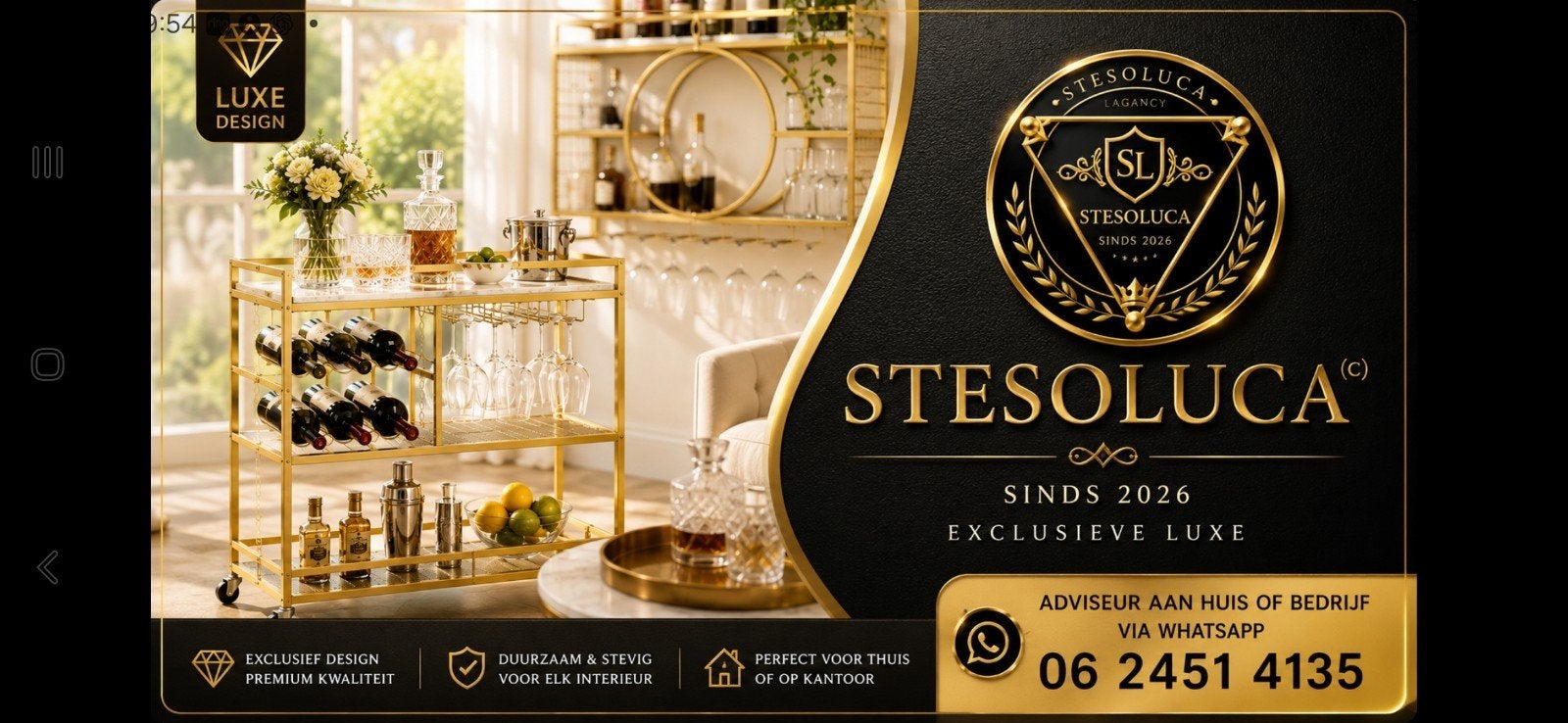 Luxe gouden serveerwagen & bar €179,00, Ophalen of Verzenden, Nieuw