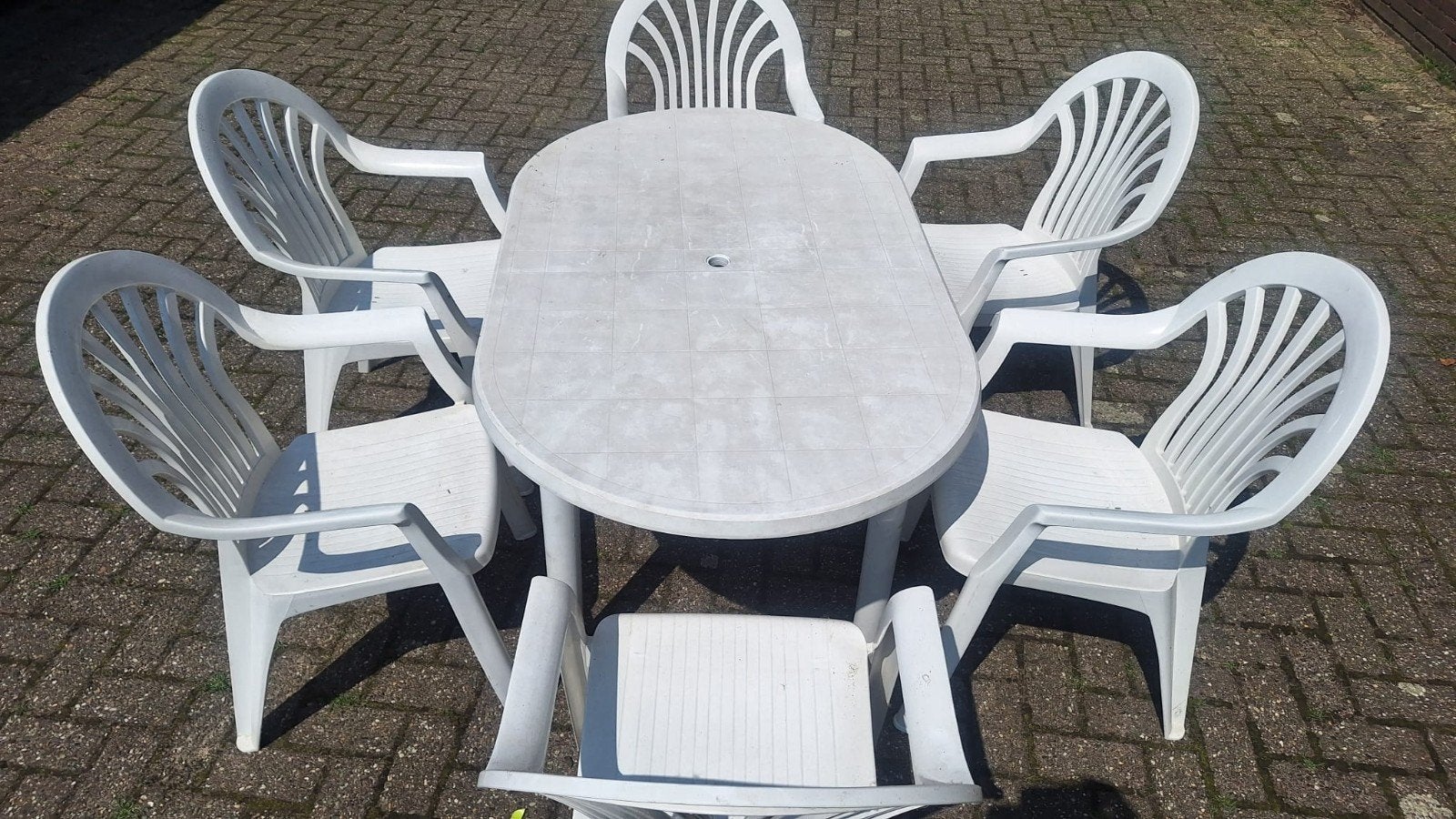 Hartman tuinset wit, tafel met 6 stoelen, Tuin en Terras, Tuinsets en Loungesets, Ophalen, Kunststof, 6 zitplaatsen
