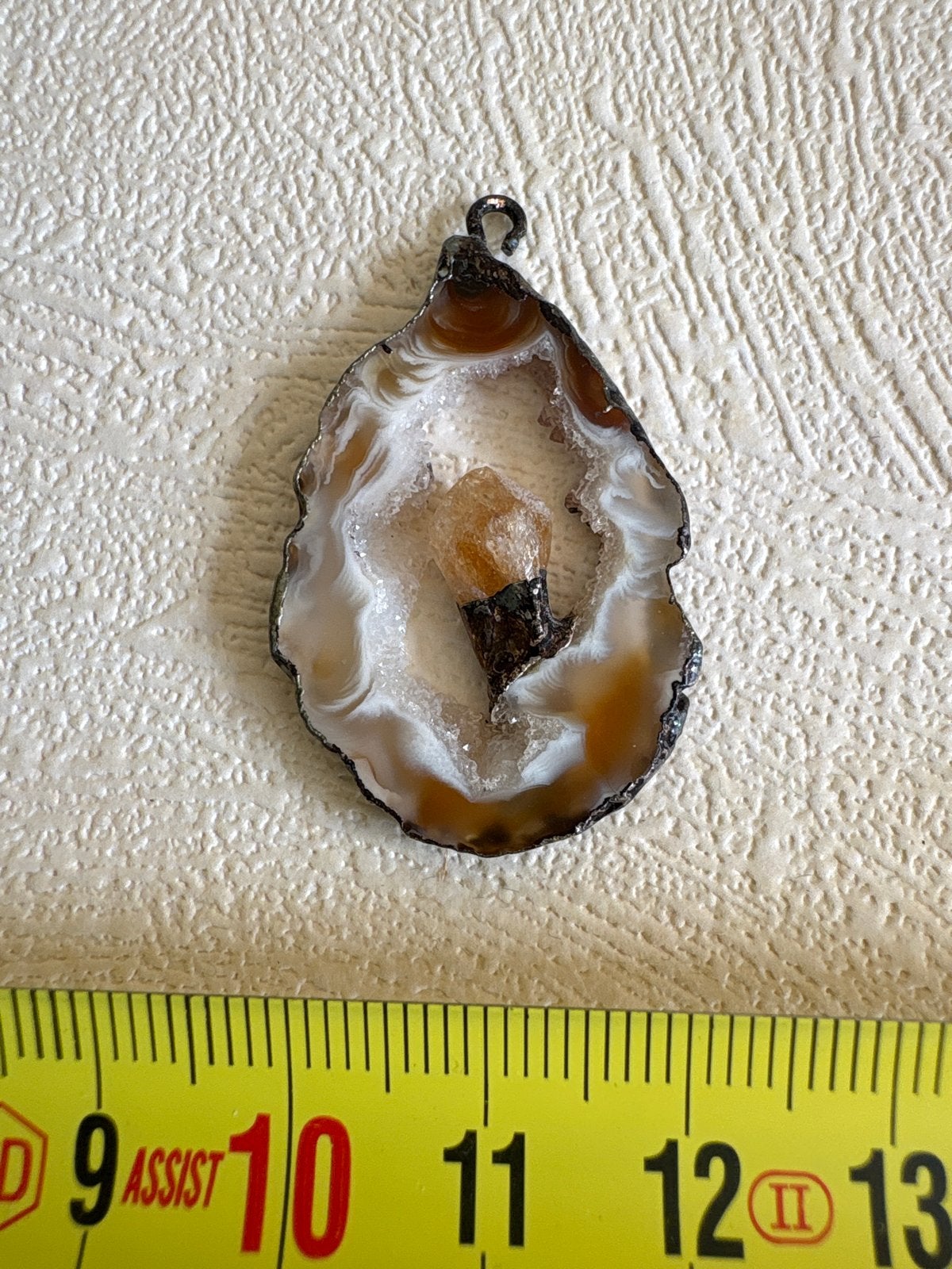 Unieke Agaat Geode Hanger met Kristal, Sieraden, Tassen en Uiterlijk, Ophalen of Verzenden, Gebruikt, Overige materialen