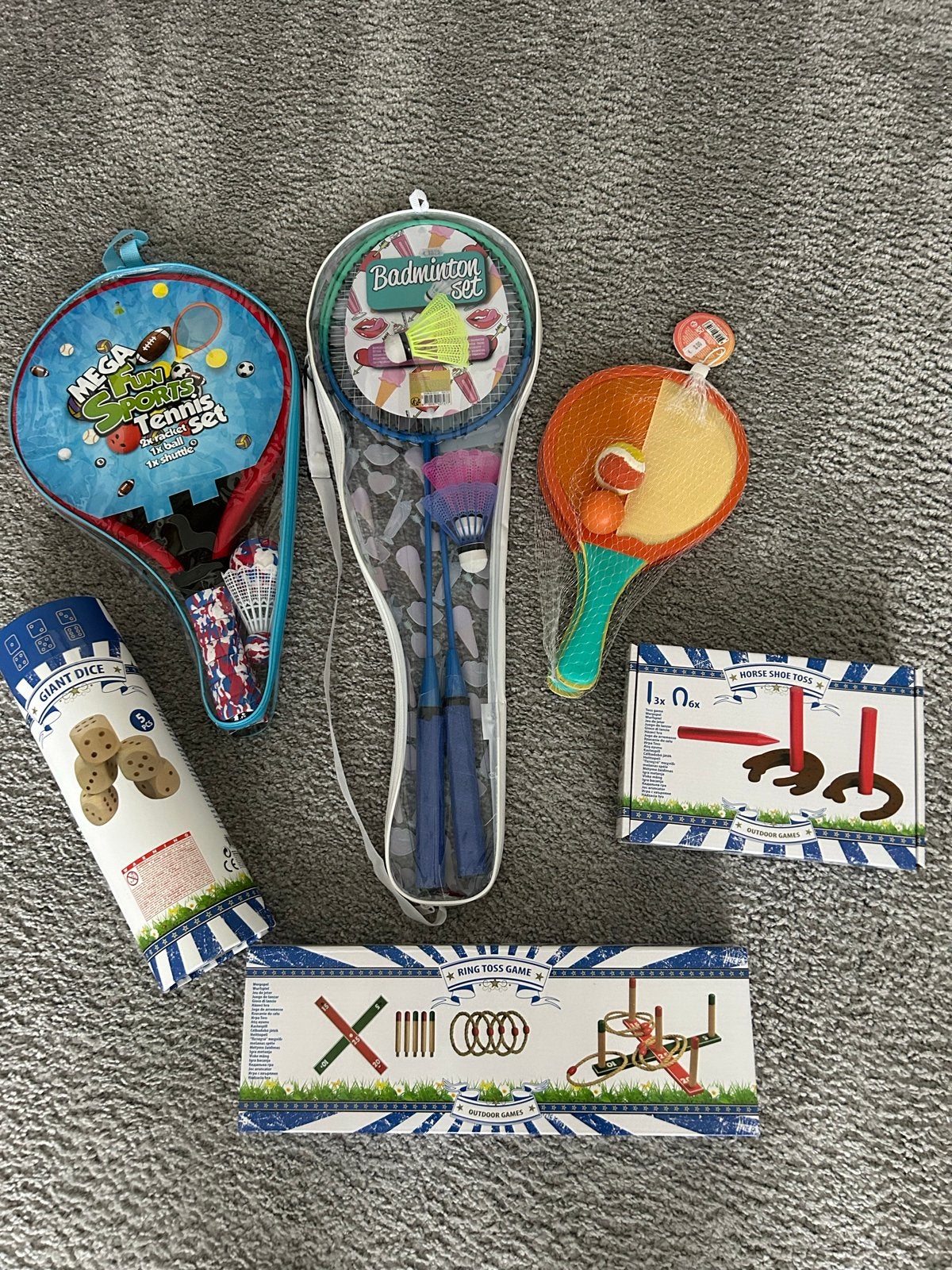 Diverse buitenspellen set: badminton, tennis, ringwerpen, ho, Ophalen of Verzenden, Nieuw
