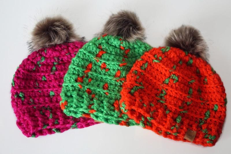 Leuke neon kindermutsen met pompon, 110 t/m 116, Jongen of Meisje, Handgemaakt, Nieuw