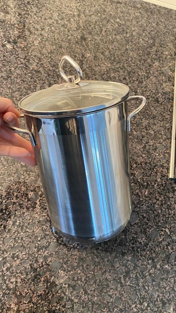 RVS aspergepan / asperge pan met inzetmand - 14cm x 21cm, Zo goed als nieuw, Rvs, Keramische plaat, Ophalen