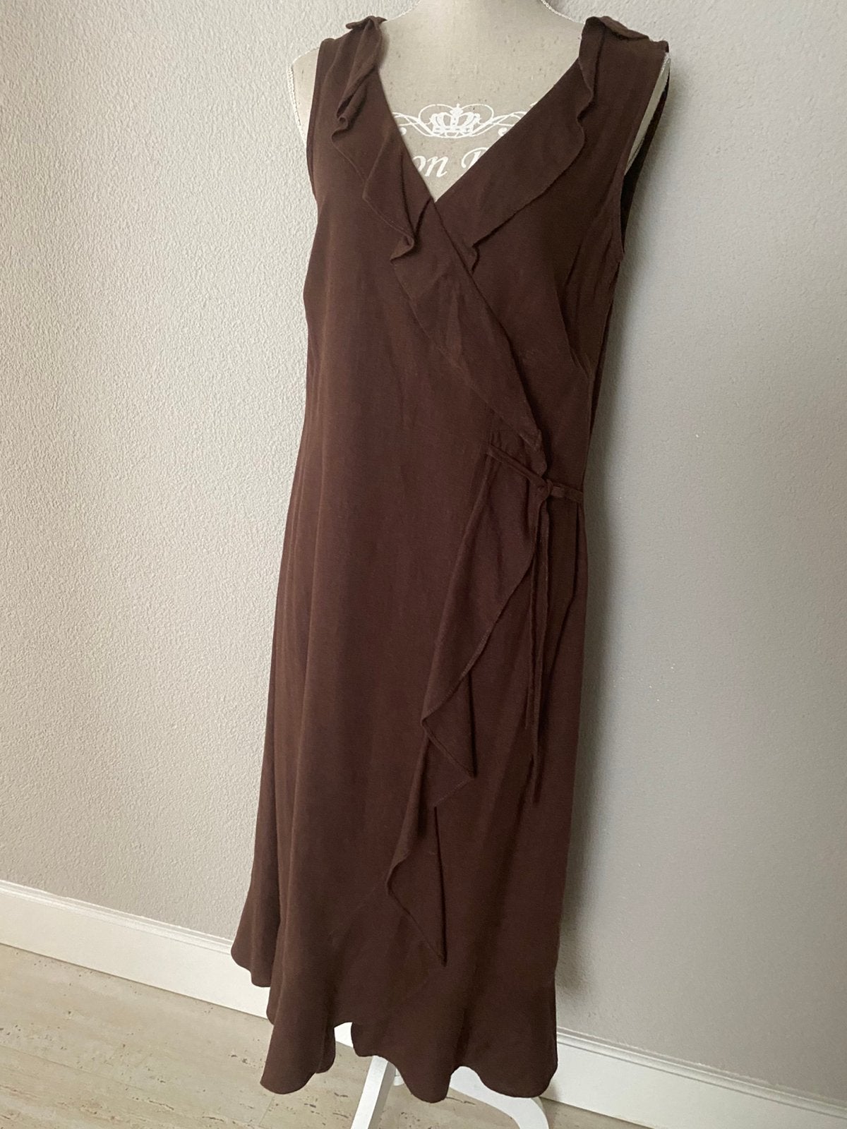 Jurk Bruin linnen Maat 38 Merk Ladies Choice, Maat 38/40 (M), Bruin, Ophalen of Verzenden, Zo goed als nieuw