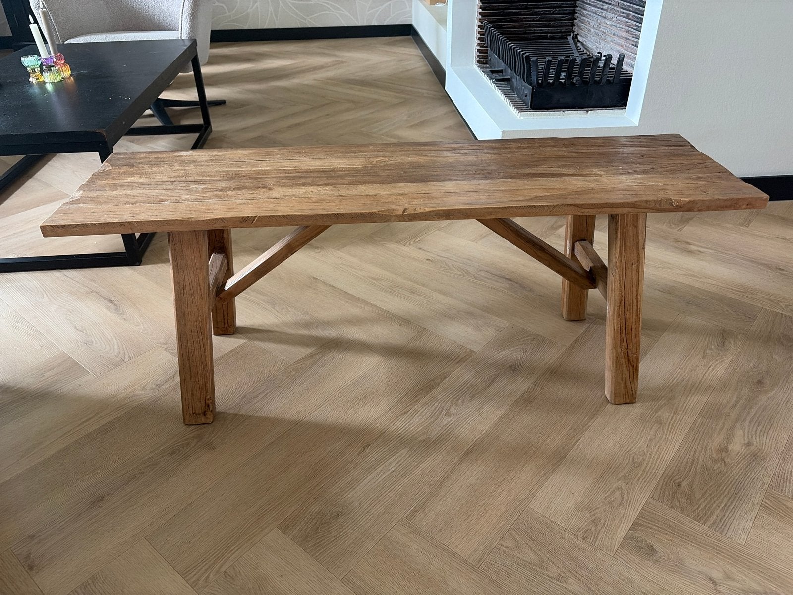 Robuuste houten bank - tafel - Gebruikt, Ophalen, Minder dan 50 cm, Gebruikt, 100 tot 150 cm
