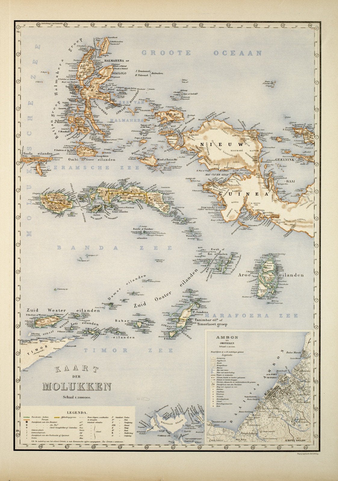 Historische kaart Molukken en Nieuw-Guinea (ca. 1900), Ophalen of Verzenden, Landkaart, 1800 tot 2000, Wereld