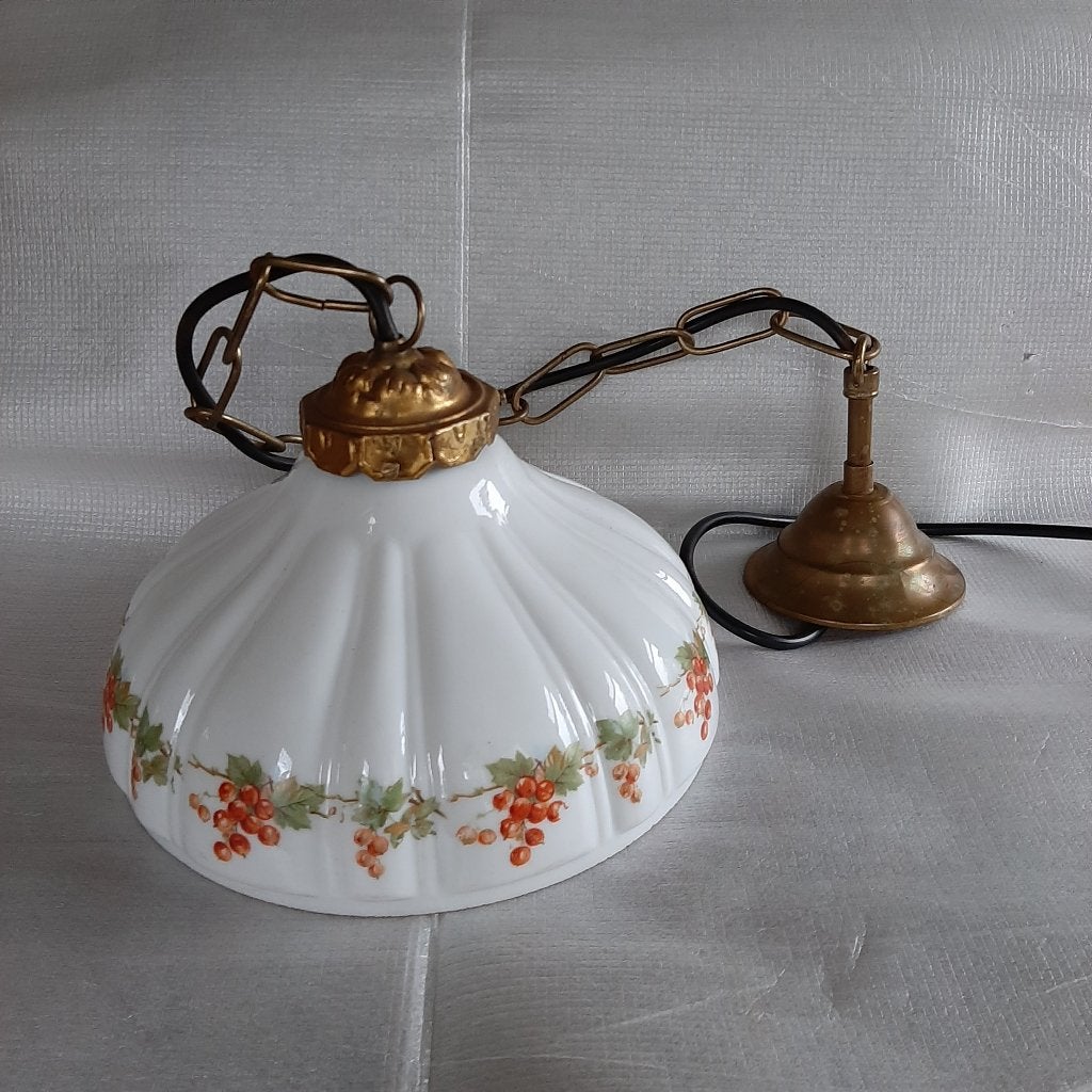 Vintage hanglamp glas met afbeelding rode besjes, Ophalen