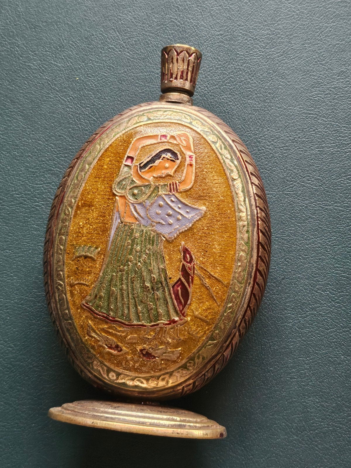 Vintage Indiaas Parfumflesje Brons/Zilver met Cloisonné, Ophalen of Verzenden