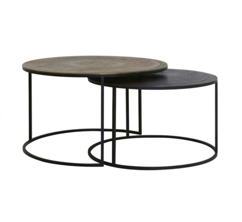 Salontafel Set Rollo - Antiek Brons Look & Zwart Metaal, Ophalen, Gebruikt, Rond, 50 tot 100 cm