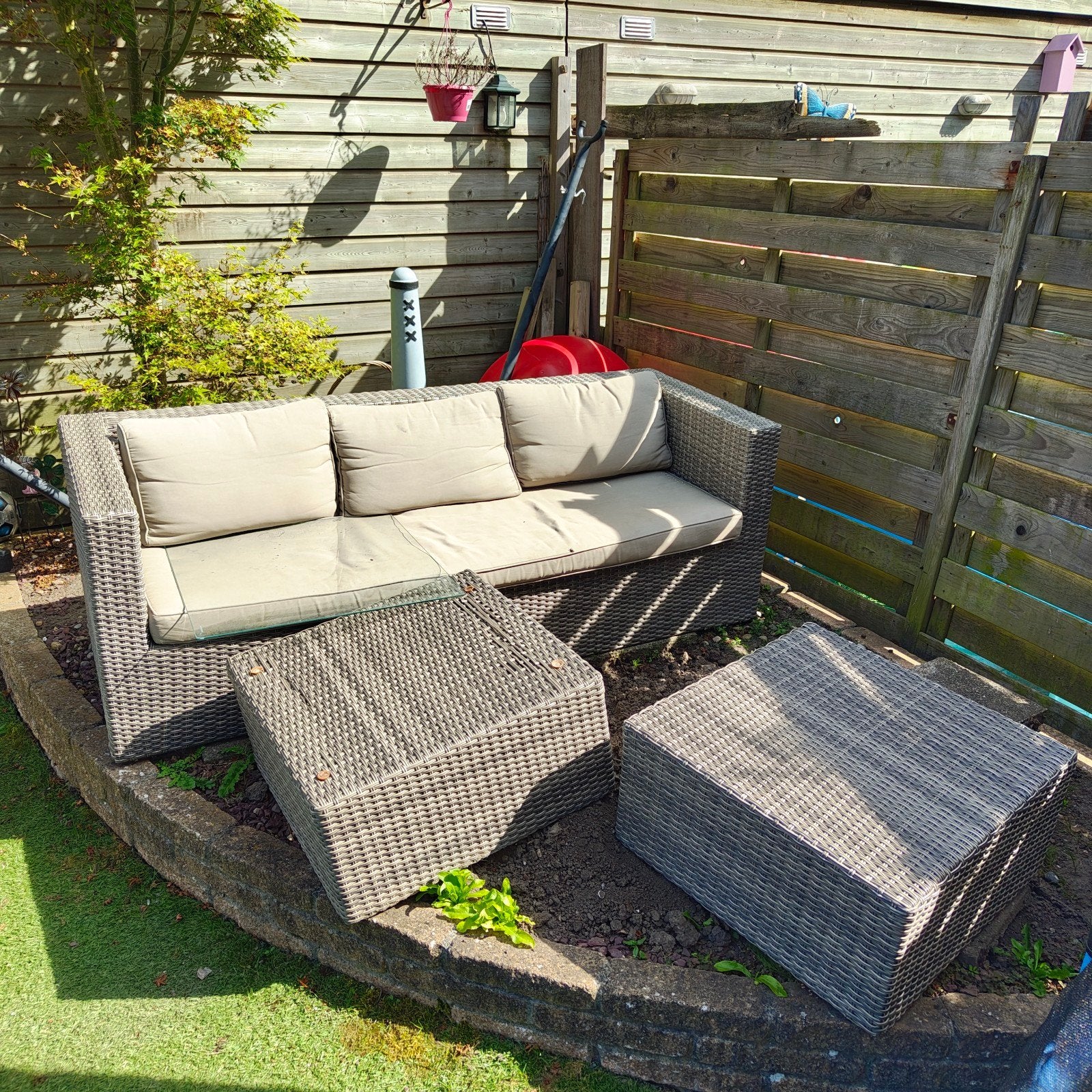 Loungeset, Tuin en Terras, Tuinsets en Loungesets, Ophalen, Kunststof, Gebruikt, 3 zitplaatsen