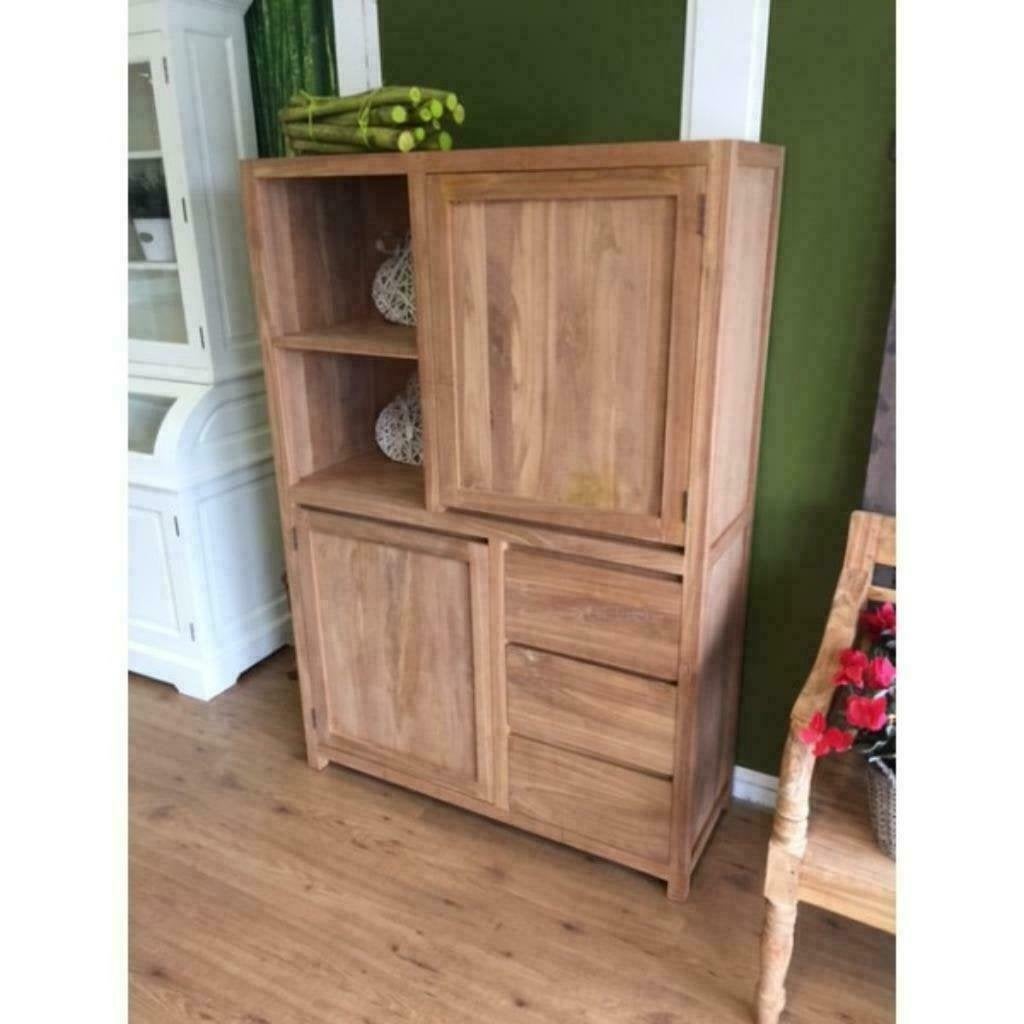 Half Open Kast massief TEAKHOUT met speelse indeling., Teakhout, Ophalen of Verzenden, Minder dan 150 cm, 150 tot 200 cm